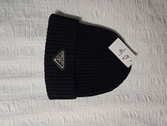 Prada Black Ribbed Knit Beanie