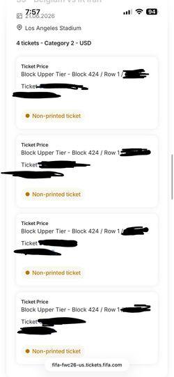 Four World Cup tickets for Iran vs Belgium