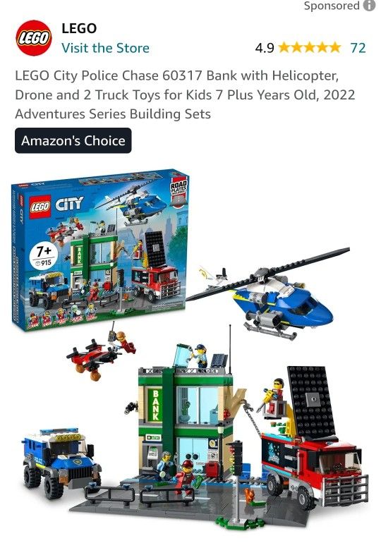Lego City Police Chase Bank, Drones, Helecopter