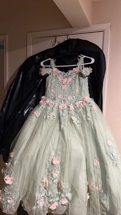 Mint Green Floral Ball Gown Dress