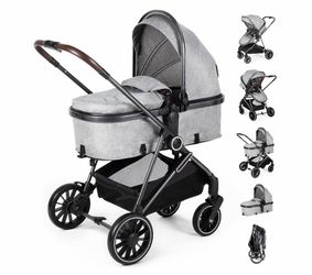 2-in-1 Baby Stroller with Bassinet Mode - Folding Infant Newborn Pram with Reversible Seat - for 0-36 months.
