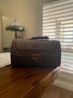 Dina Jordan Brown Leather Striped Handbag Unique Collectible