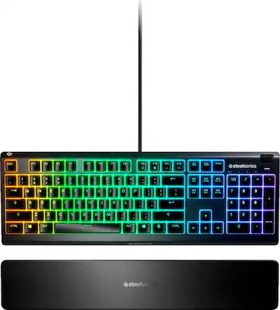 SteelSeries - Apex 3 Full Size Wired Membrane Whisper Quiet Switch Gaming Keyboard with 10 zone RGB Backlighting - Black