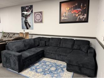 Black Sofa Sectional w/ Pull Out Sleeper