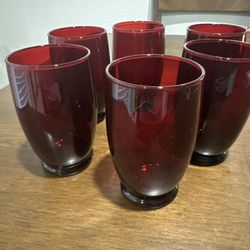 6 Anchor Hocking Ruby Red Iced Tea/ Juice Glasses