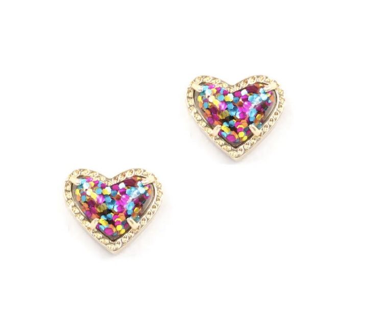 14k gold plated small glitter Heart stud earrings