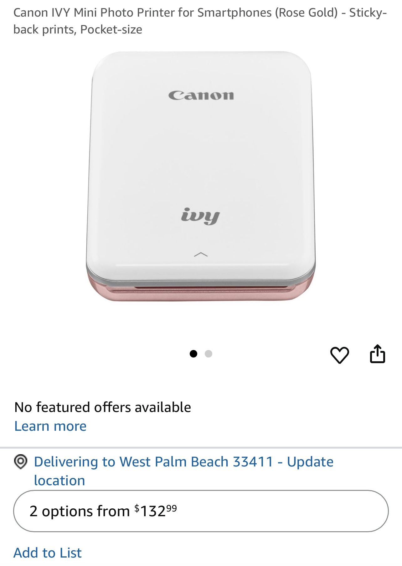 MINI CANON PHOTO PRINTER IVY - WITH 40 PRINTING SHEETS