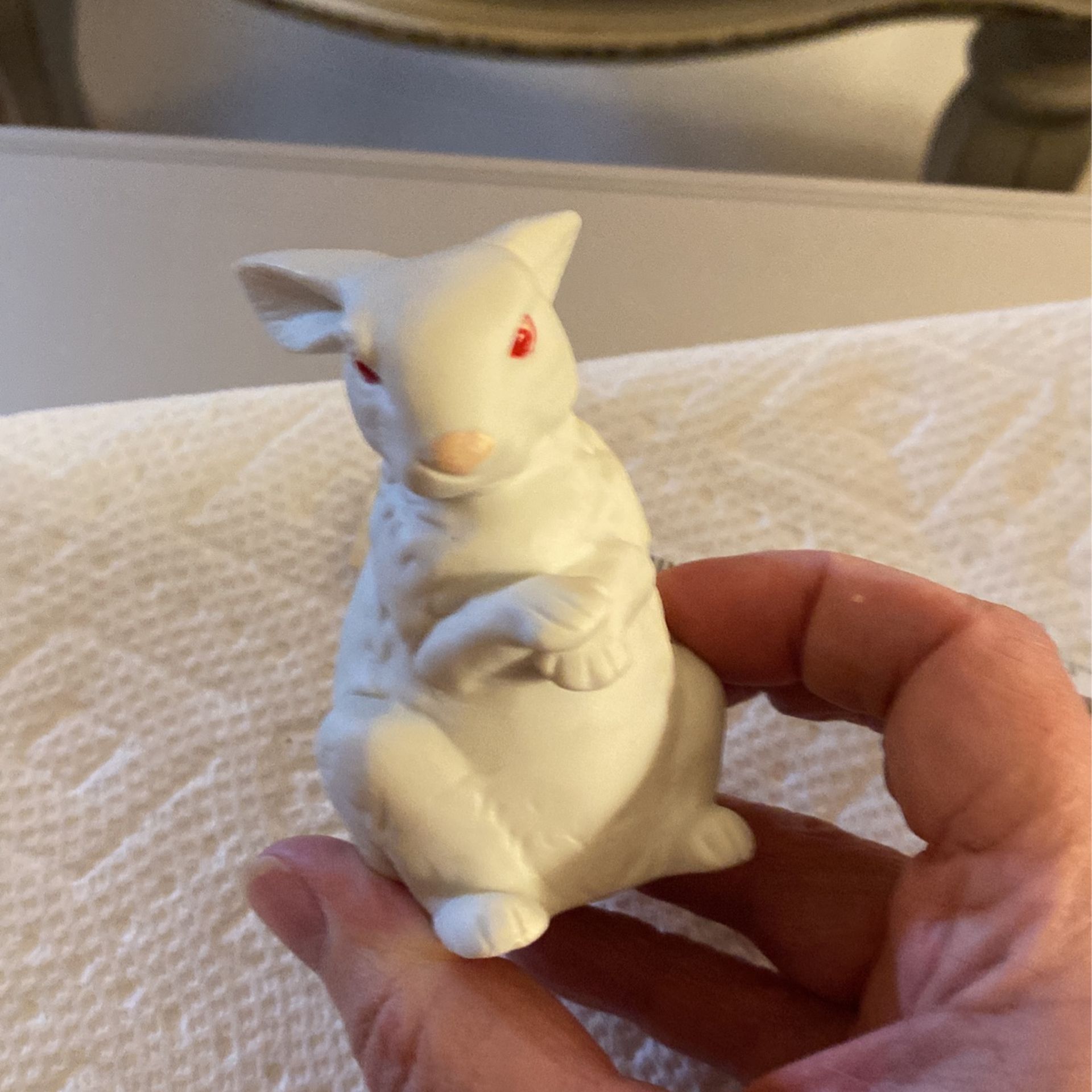 Ceramic Bunny With Red Eyes And Pink Nose