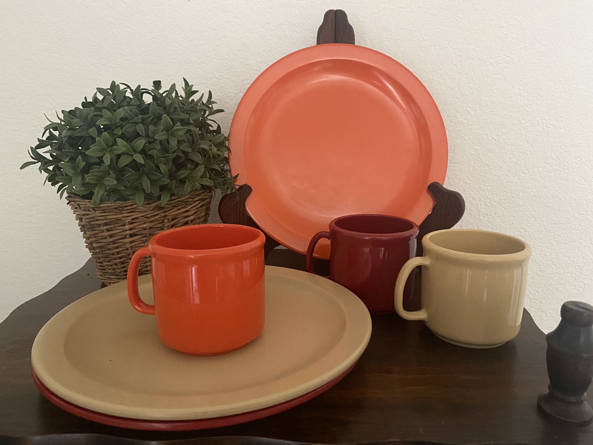 Vintage Boho MCM Jungalow PLASTIC Plates Cups Picinic BBQ Dinnerware Tableware 