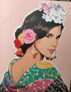 Cuadro De Dama Con Flores 