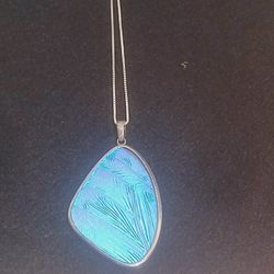 Iridescent Blue Morpho Large Real Butterfly Wing Pendant Sterling Silver Necklace, Unique Custom Chain