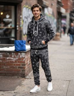 Black Paisley Print Hoodie and Jogger Set