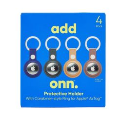 Onn. Holder for Apple AirTag with Carabiner-Style Ring, Vegan Leather, 4 Count