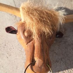 1940's Lucite Elzac Wood TEXAS Longhorn Wood Brooch  