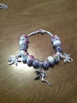 New s925ss 7.5" European murano glass bead charm bracelet.