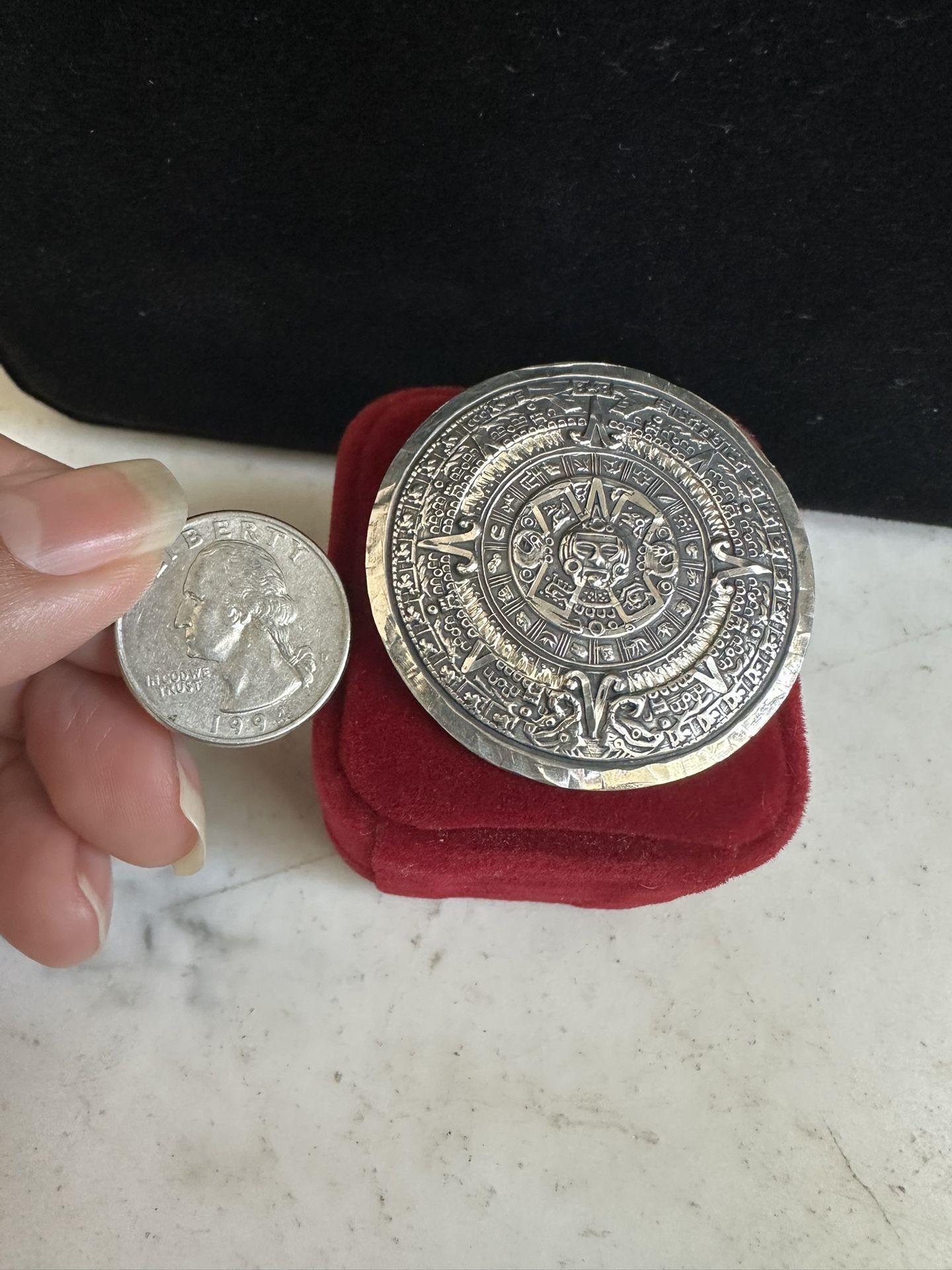 Vintage 925 Sterling Silver Mayan Pendant/ Brooch , Hallmarked Mexico Sterling EMV , Eagle Stamp.
