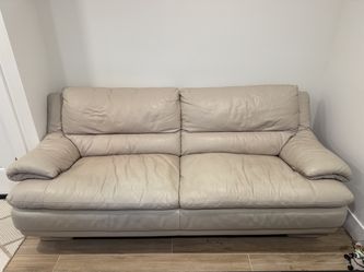 White Genuine Leather 3-Seat Sofa / Couch — Very Soft Leather