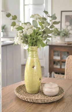 Light green pottery vase Hand Thrown  10.25”  Crackle Glaze