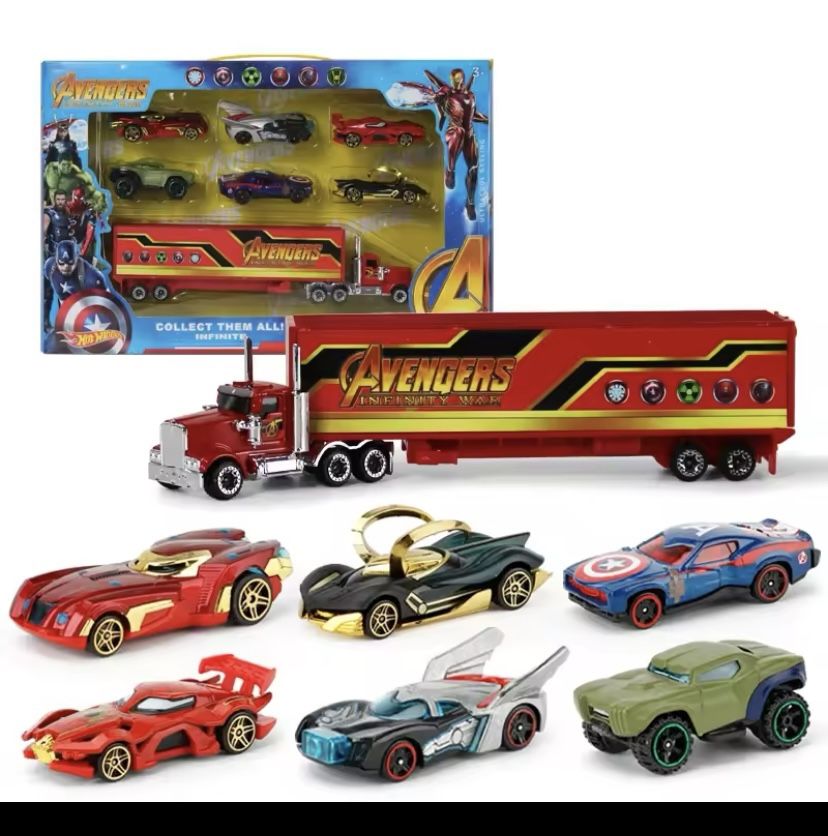 7pcs/set Cars Disney Movie Pixar Toys Marvel The Avengers Truck 1:55 Alloy Justice League Lightning McQueen Metal Car Toy Gift