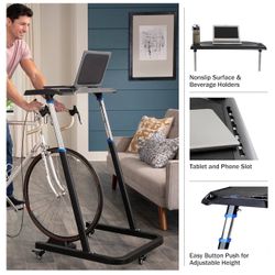 STANDING DESK Adjustable Bike Desk Rolling Laptop Cart for Stationary bike or Trainer Exercise
