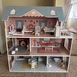 Multi-story Wooden dollhouse with furniture and More