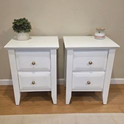 White Nighstands set of 2 solid pine wood night stands