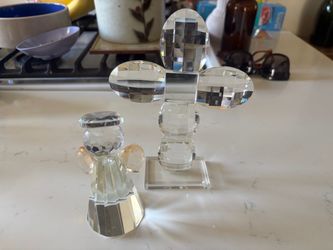 Vintage Oleg Cassini Crystal Glass Figurines Angel and Cross Set