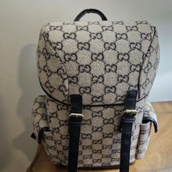 Gucci Double Pocket Belt Backpack GG Wool Medium Neutral