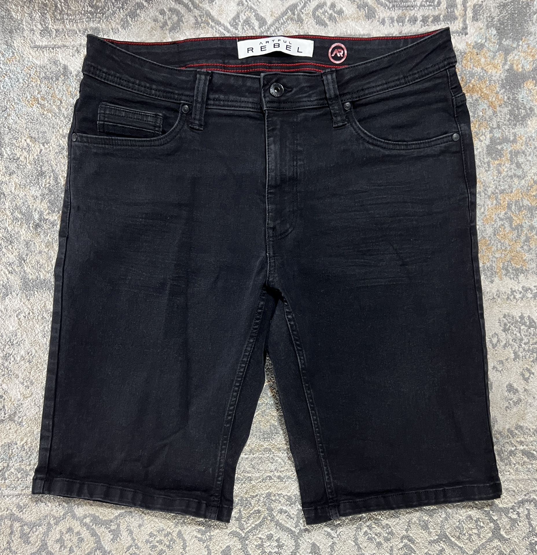 Artful Rebel Men’s Black Jax Luxury Denim Stretch Shorts Size 34