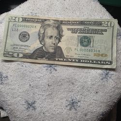 Low Serial Number $20.00 Dollar Bill. 