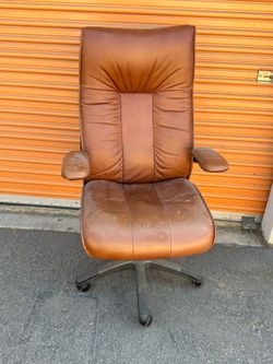 Brown Leather High-Back Office Chair