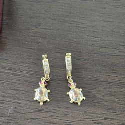 Gold And Diamond Turtle Earrings 