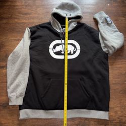 Vintage Y2K Ecko Unltd Mens Full Zip Hoodie Black Logo Sherpa Lined Size 4XL