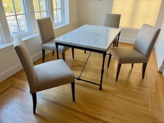 Crate & Barrel Marble-Top Dining Table and 4 Chairs - Set