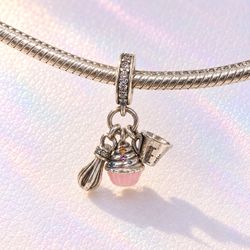Pink Cupcake, Whisk & Measuring Cup Triple Dangle Baking Charm