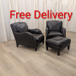 Room and Board Leather Club Chairs with Ottoman Pair Free Delivery