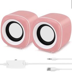 USB Powered Computer Stereo Speakers Mini Portable Bookshelf Speakers with Subwoofer Pc Speakers for Desktop Laptop Computer ATV, Pink