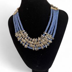 Blue and silver beaded necklace with rhinestones