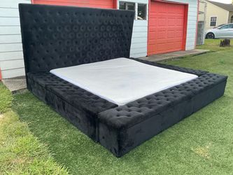 Black Velvet Tufted King Bed Frame with mattress