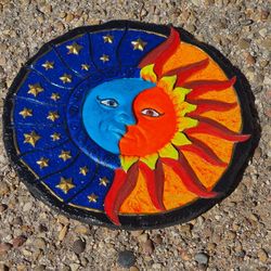 Sun And Moon Crest Stepping Stone For A Garden ( Painted By Hand)
