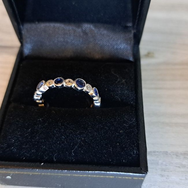 100% Sterling Silver Sapphire band sz 6
