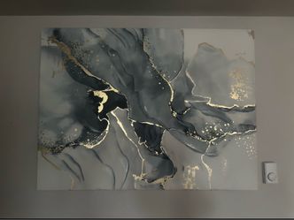 Large Gray & Gold Abstract Wall Art