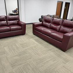 RED TOP GRAIN LEATHER SOFA AND LOVESEAT COUCH SET