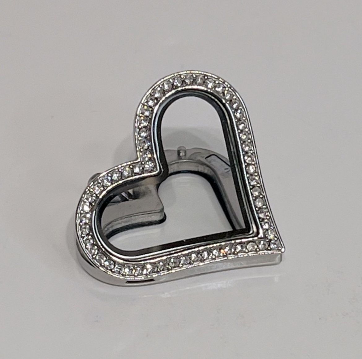 NEW Stainless Steel & Crystal Frame Heart Shaped Floating Locket PRICE FIRM