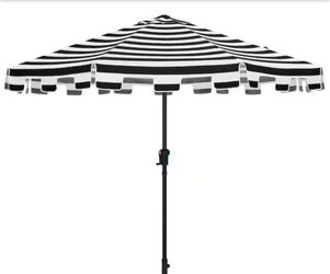 9 ft. Aluminum Market Crank and Auto-Tilt Patio Umbrella in Cabana Black and White Stripe with Trim No stand/ no Base