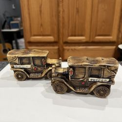 Vintage Ceramic Car Pair of Salt and Pepper Shakers.  Preowned never used. 