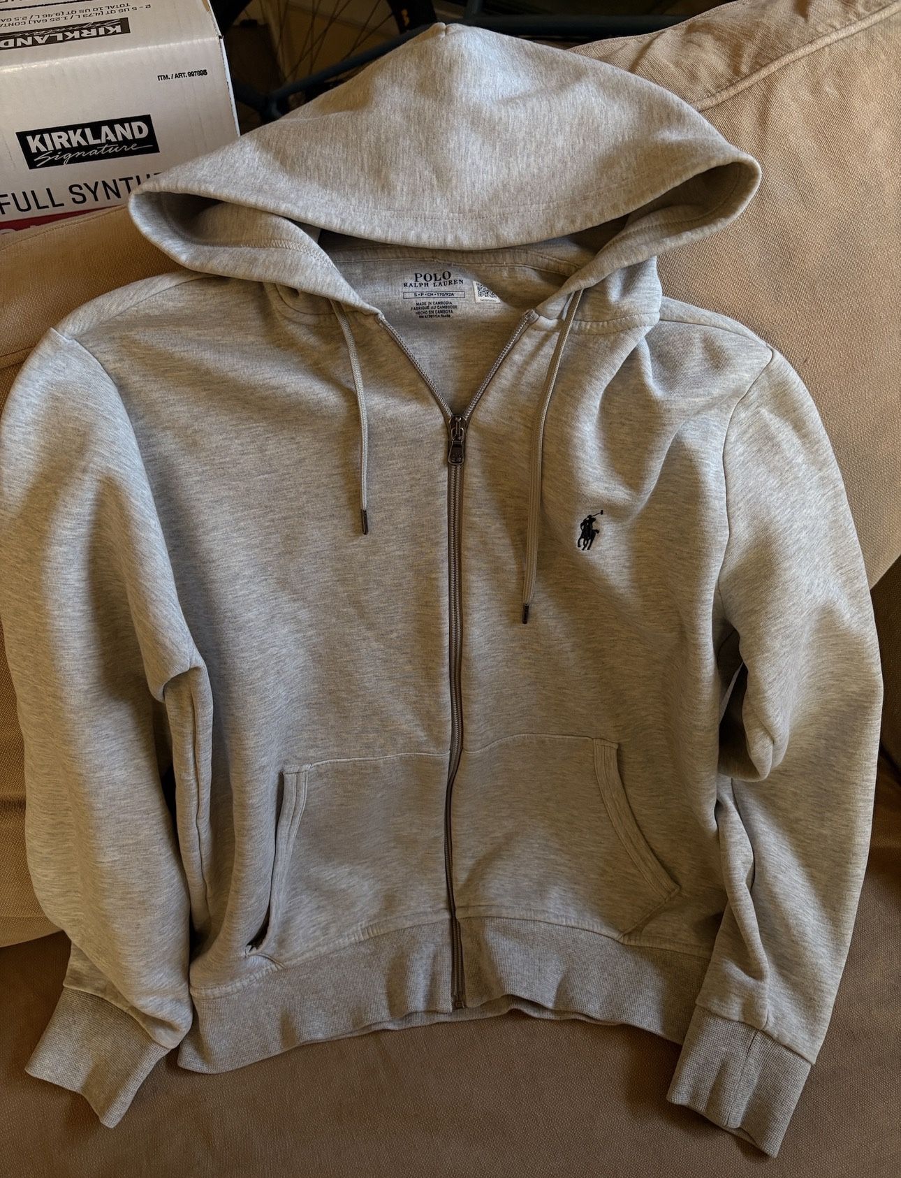 Grey Polo Zip Up Hoodie Men’s Small