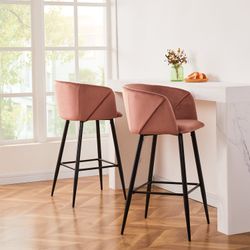 Homy Casa Aldridge 26" Velvet Upholstered Counter Stools Set of 2, Rose, Open Box