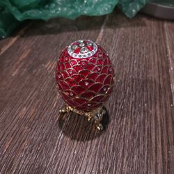 AKM Red And Gold Crystal Faberge Style Egg Jewelry Trinket Box