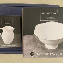 Everyday Home Essentials Beaded Stoneware Fruit Bowl & Pitcher 